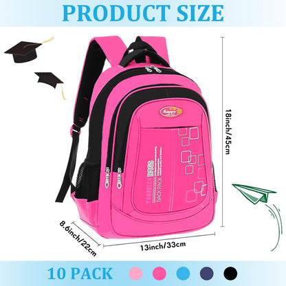 PerKoop 10 Pcs 17 Inch Kids Backpacks Bulk, Classic Student Bags for School | Printed Bulk Pack, Padded Straps, Side Bottle Holder, Middle School, Donation Charity Use