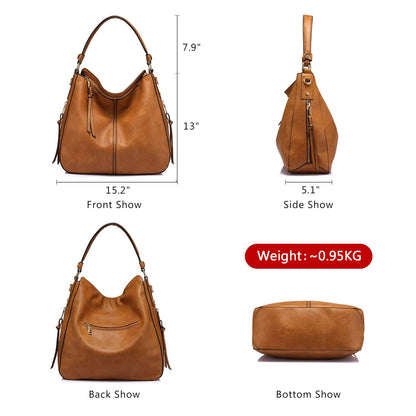 Realer Hobo Crossbody Bags for Women Designer Faux Leather Hobo Handbags Retro Large Size Shoulder Bag Bucket Purse