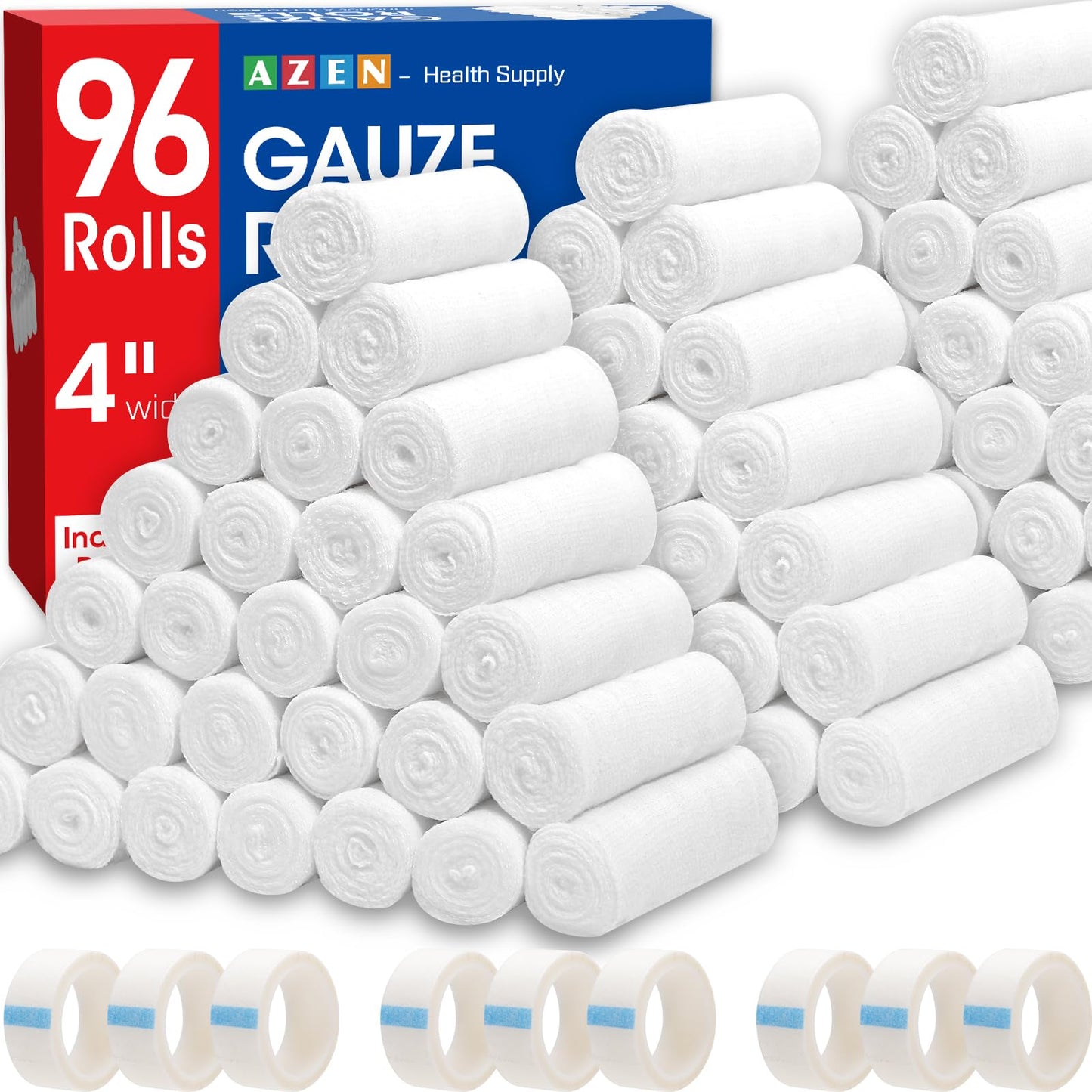 AZEN 25 Pack Gauze Rolls Bandages, 3 in x 4.1 Yards, Premium Medical Supplies & First Aid Supplies, Bandage Wrap Vet Wrap, Mummy Wraps