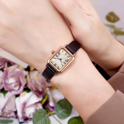 BESTKANG Leather Strap Watches for Women Elegant Dainty Ladies Watch Vintage Rectangle Women Quartz Wrist Watch