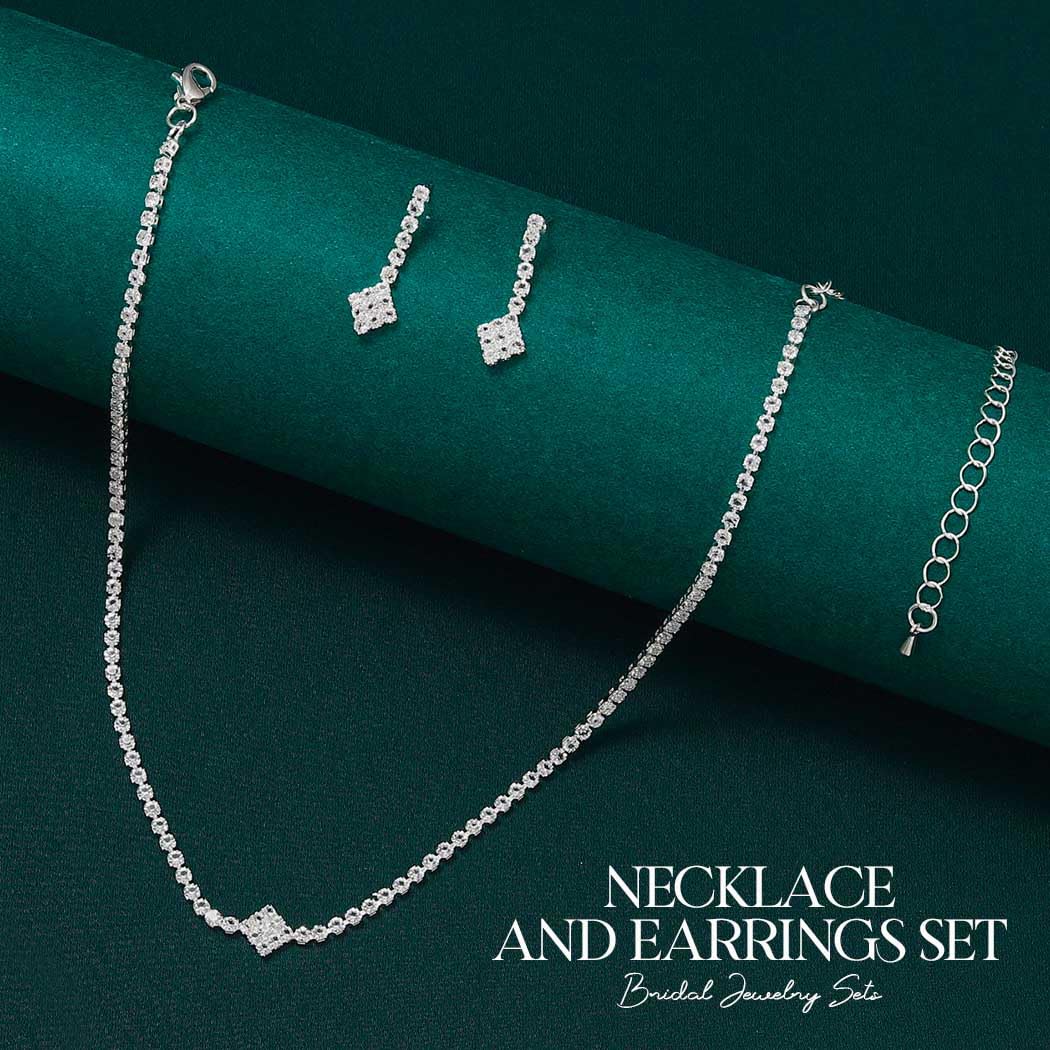 Aukmla Rhinestones Bridal Wedding Jewelry Sets Sparkly Necklace Earrings Bracelet Set Prom Formal Jewelry for Brides and Women