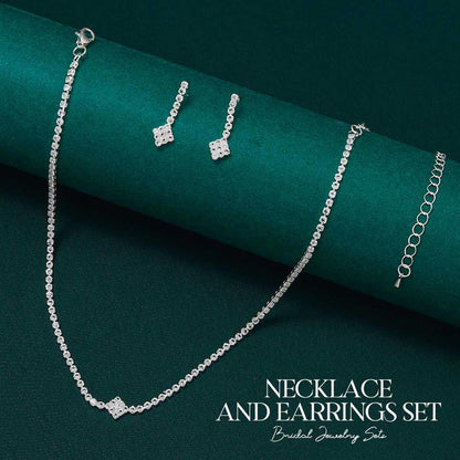 Aukmla Rhinestones Bridal Wedding Jewelry Sets Sparkly Necklace Earrings Bracelet Set Prom Formal Jewelry for Brides and Women