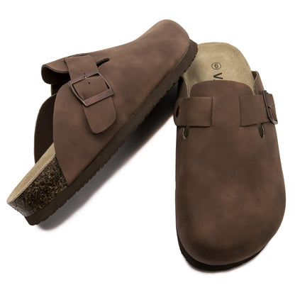 Women Suede Clogs Casual Slip On Potato Mule Slippers | Soft Suede Upper, Arch-Support Cork Insole, Adjustable Buckle, Anti-Slip Sole