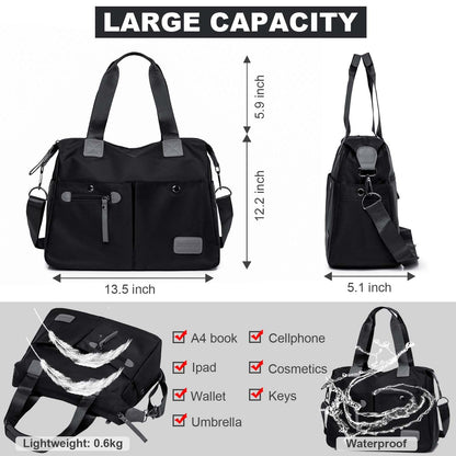 Tote Bag for Women,Multi Pockets Shoulder Handbag,Nurse Bag for Work,Large Cross body Purse,Fashion Nylon Top Handle Satchel