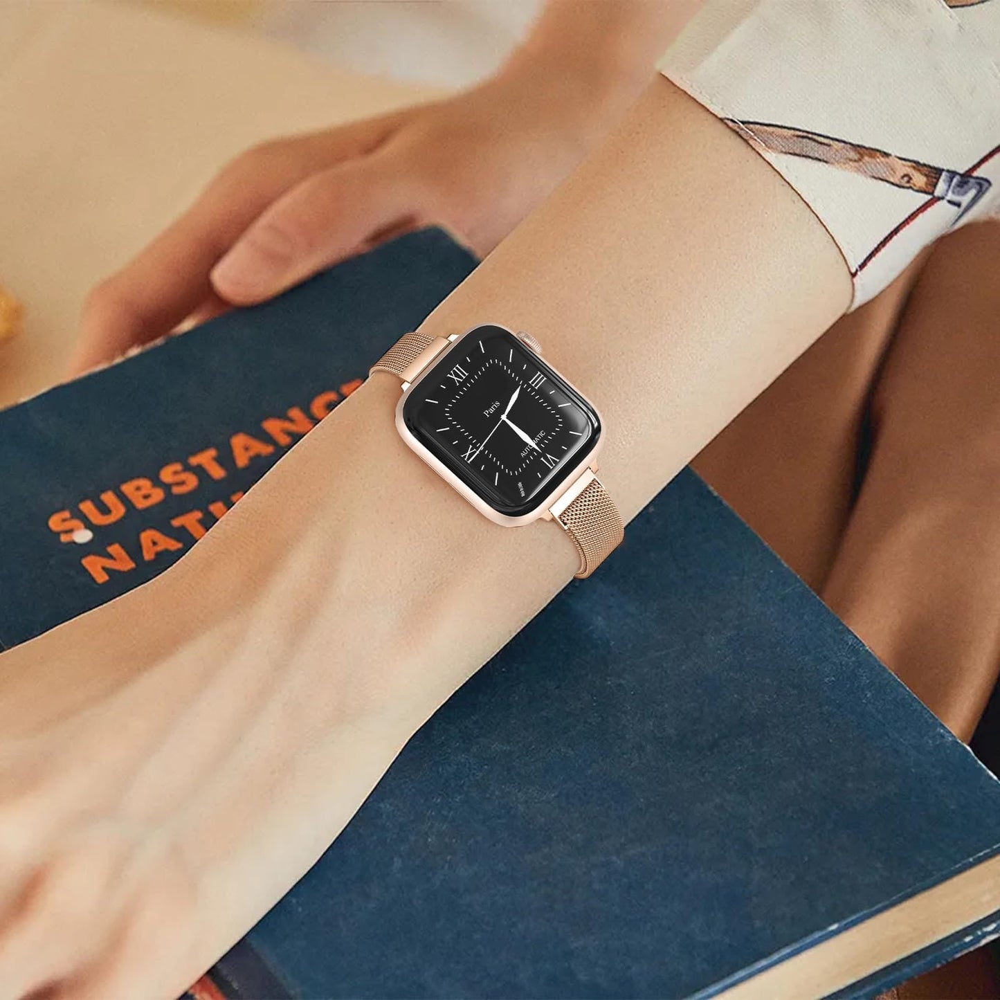 MARGE PLUS Slim Milanese Loop Compatible with Apple Watch Band for women 41mm 40mm 38mm 42mm 46mm 45mm 44mm, Stainless Steel Magnetic Mesh Strap work on iWatch Series 11 10 9 8 7 6 5 4 3 & SE 3 2 1