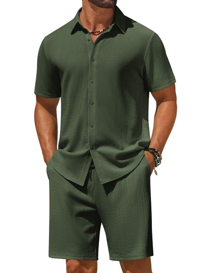 COOFANDY Men's 2 Piece Outfit Casual Short Sleeve Button Down Shirt and Beach Shorts Set Summer Vacation Outfits for Men