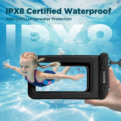CACOE Floatable Waterproof Phone Pouch 2 Pack Up to 9.0", Black+Green | Floatable, IPX8 Waterproof Phone Case,Adjustable Lanyard,Dry Bags for Beach/Cruise/Travel/Camping/Kayak/Vacation Essentials