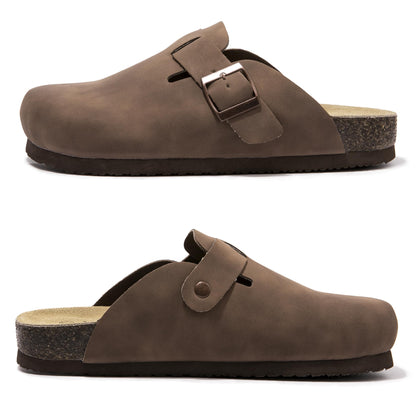 Women Suede Clogs Casual Slip On Potato Mule Slippers | Soft Suede Upper, Arch-Support Cork Insole, Adjustable Buckle, Anti-Slip Sole