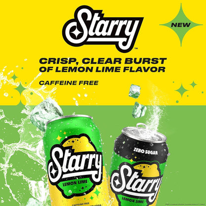 Starry Lemon Lime Soda, Caffeine Free, Mini Cans, 7.5 Fl oz (Pack of 10)