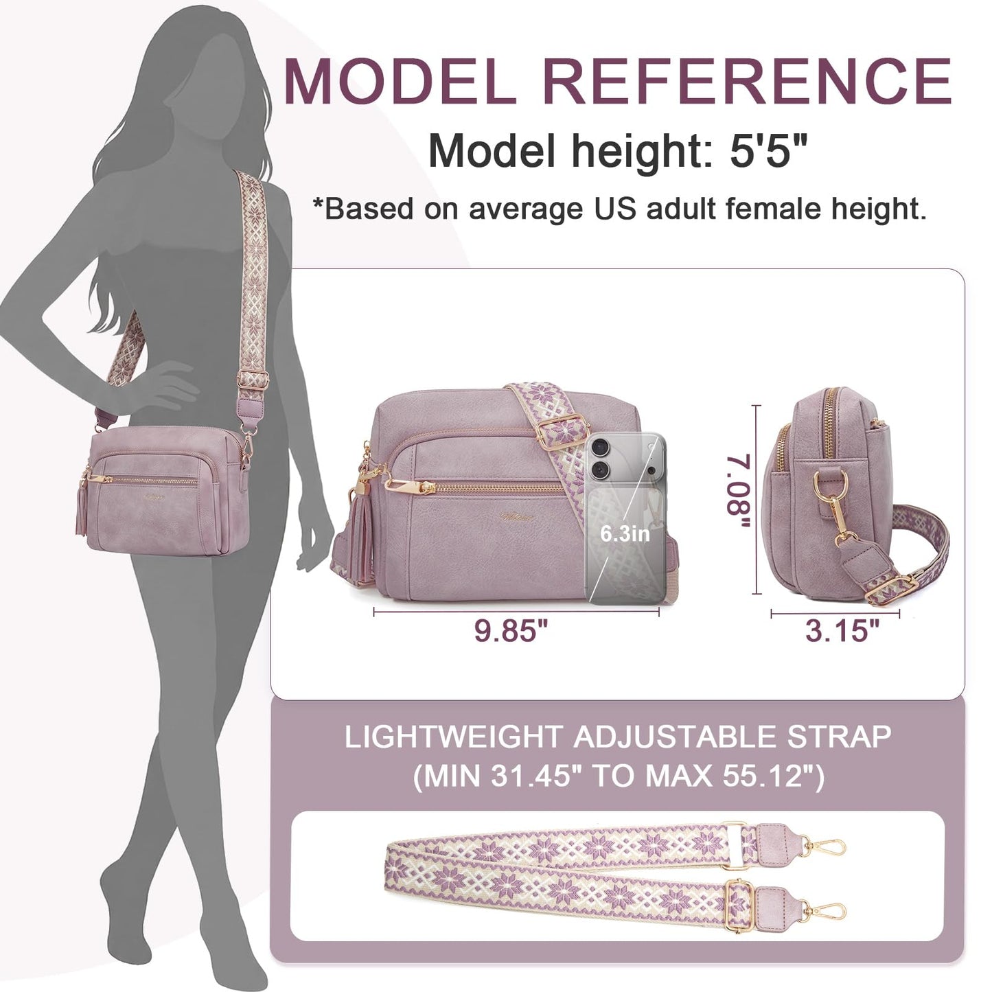 Small Leather Crossbody Bags for Women Anti theft Purses and Handbag Shoulder Hangbag with Wide Strap Tassel