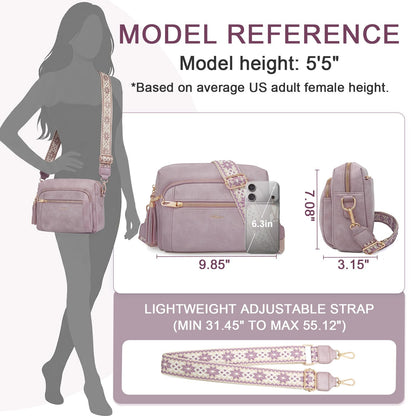 Small Leather Crossbody Bags for Women Anti theft Purses and Handbag Shoulder Hangbag with Wide Strap Tassel