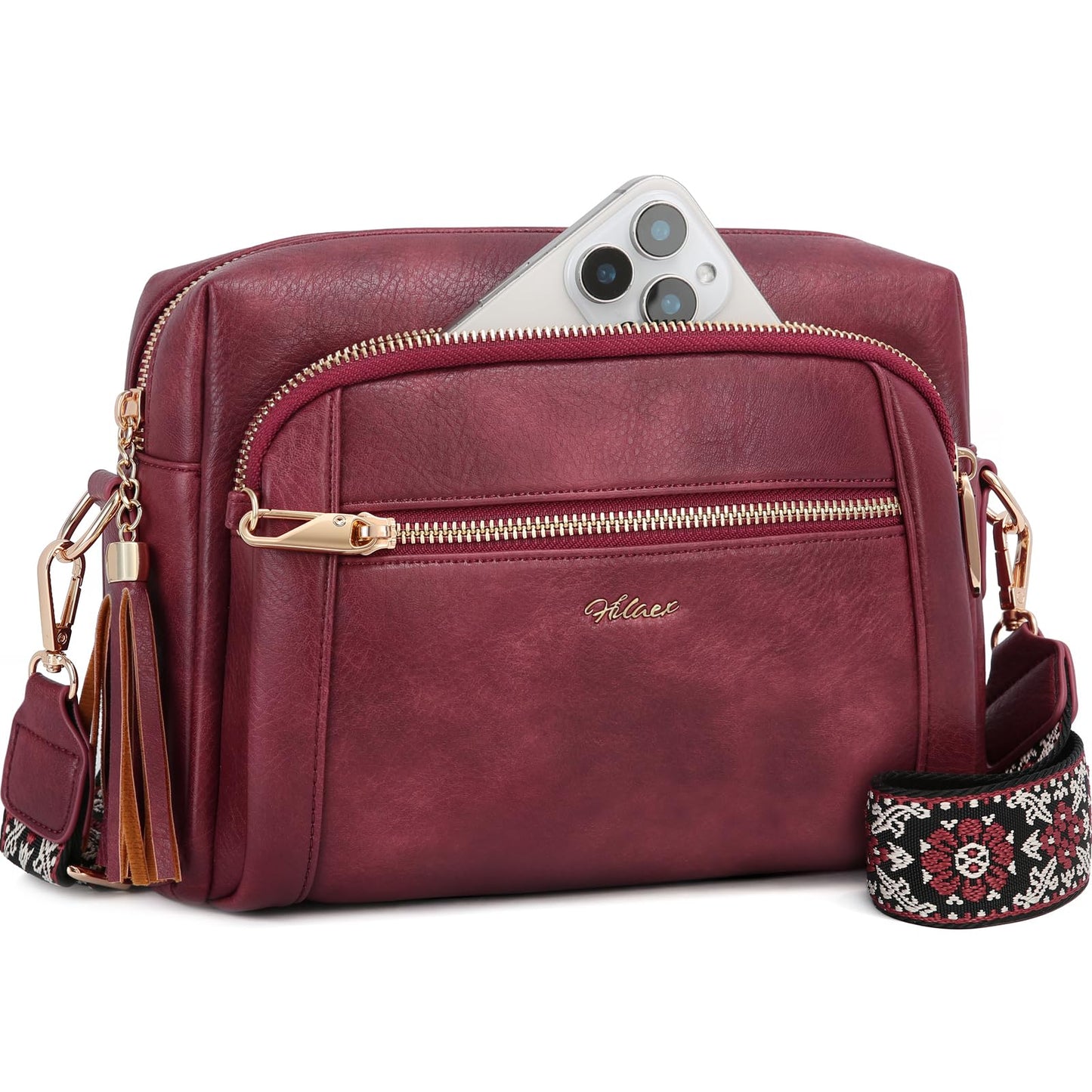 Small Leather Crossbody Bags for Women Anti theft Purses and Handbag Shoulder Hangbag with Wide Strap Tassel