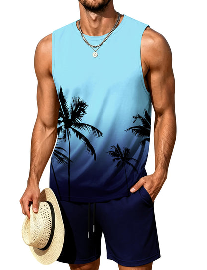 LecGee Men's 2 Piece Hawaiian Tank Tops Tropical Floral Beach Sleeveless Round neck T-shirt Casual Daily Beach Summer