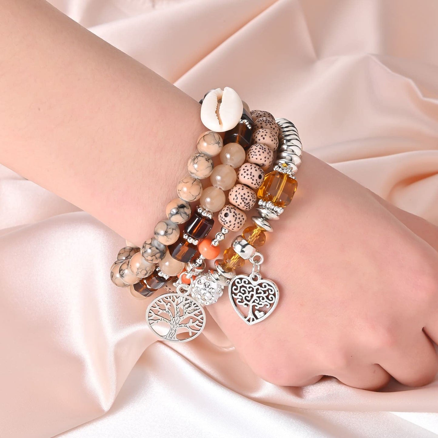 Bohemian Bracelet Sets for Women - 6 Sets Stackable Stretch Bracelets Multi-color Boho Jewelry for Women Hippie Bracelets Dainty Jewelry