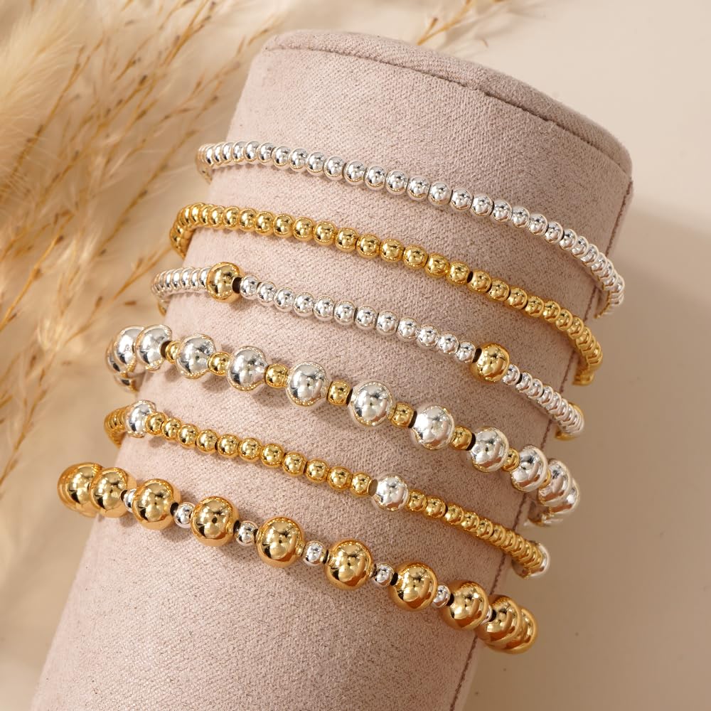 14K Gold Plated Pearl Beaded Cross Bracelets Stack Set for Women,Stretch Boho Colorful Christian Beads Ball Jewelry Friendship Summer Trendy Gift