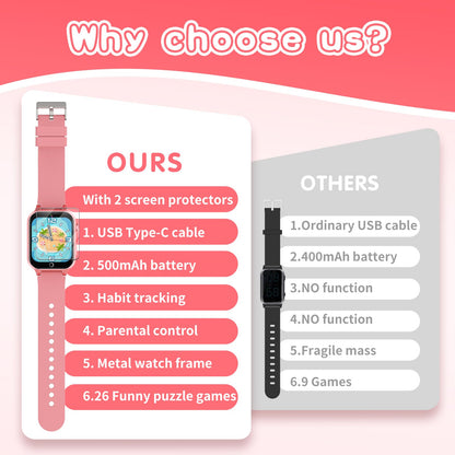 Kids Smart Watch Gift for Girls Age 5-12, 39 Games HD Touch Screen Watches with Video Camera Music Player Pedometer Flashlight 12/24 hr Educational Toys Birthday Gifts for Girls Ages 7 8 9 10