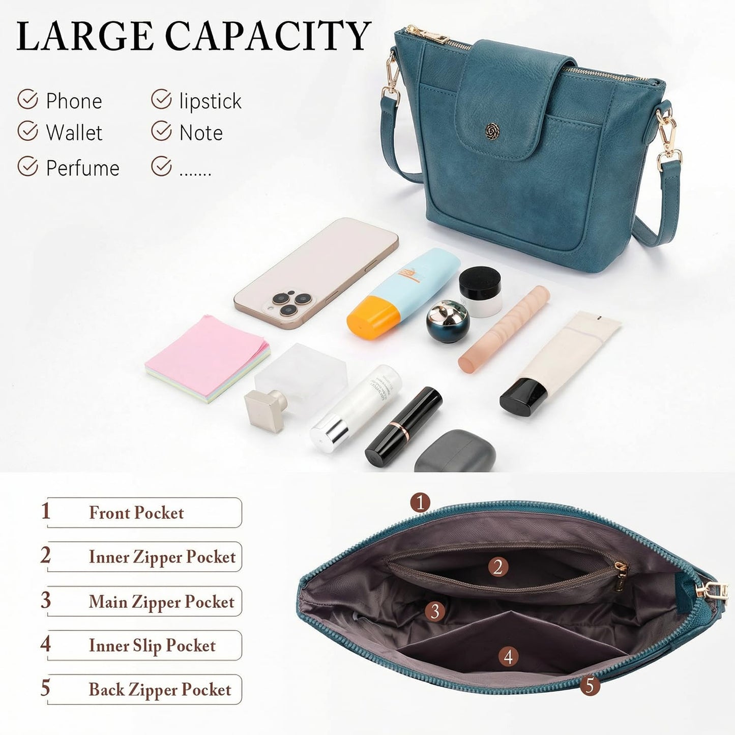 Crossbody Purses for Women Vegan Leather Small Crossbody Bags with Adjustable Strap Lightweight Travel Shoulder Bag