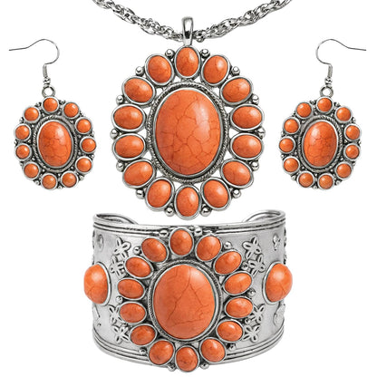 Shop LC Howlite Western Jewelry Set for Women Boho Cowgirl | 3-Piece Necklace Bracelet Earrings, Turquoise-Inspired, Chunky Statement, Southwestern