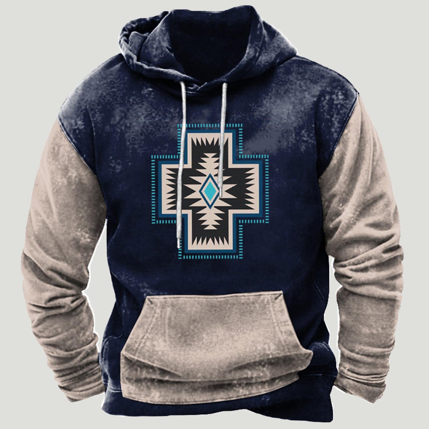 Men's Western Aztec Tribal Sweatshirt Ethnic Printed Graphic Hoodie Winter Trendy Casual Pullover Tops with Pocket