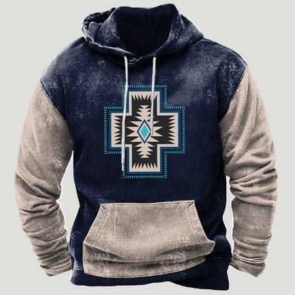 Men's Western Aztec Tribal Sweatshirt Ethnic Printed Graphic Hoodie Winter Trendy Casual Pullover Tops with Pocket