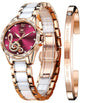 OLEVS Automatic Watches for Women Rose Gold Fashion Diamond Dress Ladies Wrist Watch Self Winding Mechanical Two Tone Ceramic Band Waterproof