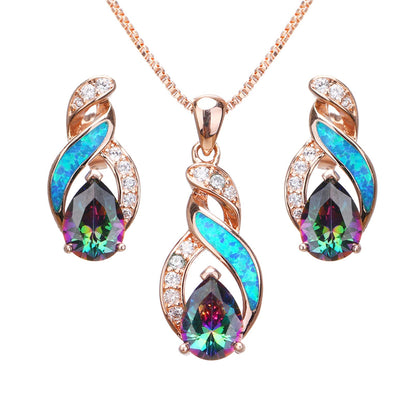 Jewelry Sets Australian Created Opal Necklace Earrings Jewelry for Mom