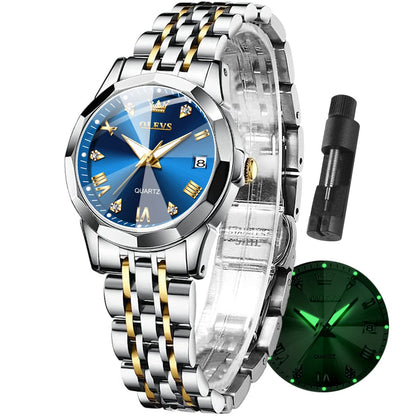 OLEVS Watches Women with Date Silver Stainless Steel Luxury Ladies Watches with Small Writs Diamond Watches for Women Waterproof Elegant Dress Quartz Analog Women's Wrist Watches Reloj de Mujer