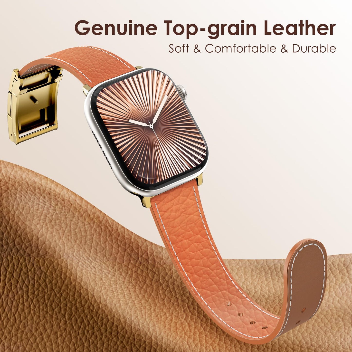 Leather Magnetic Watch Band Compatible with Apple Watch Ultra Band 49mm 46mm 45mm 44mm 42mm 41mm 40mm 38mm Replacement Strap for Women Men iWatch Ultra 3/2/1/SE3/Series 11/10/9/8/7/6/5/4/3/2/1