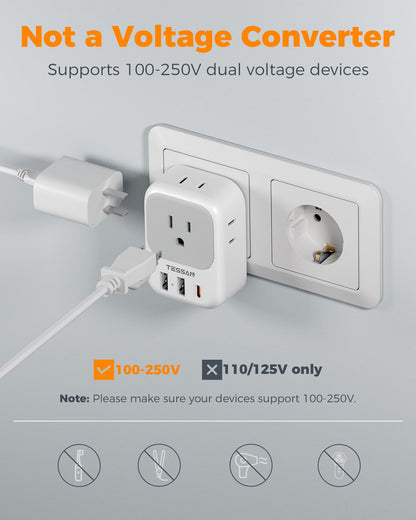 TESSAN 2 Pack European Travel Plug Adapter, Europe Power Converter