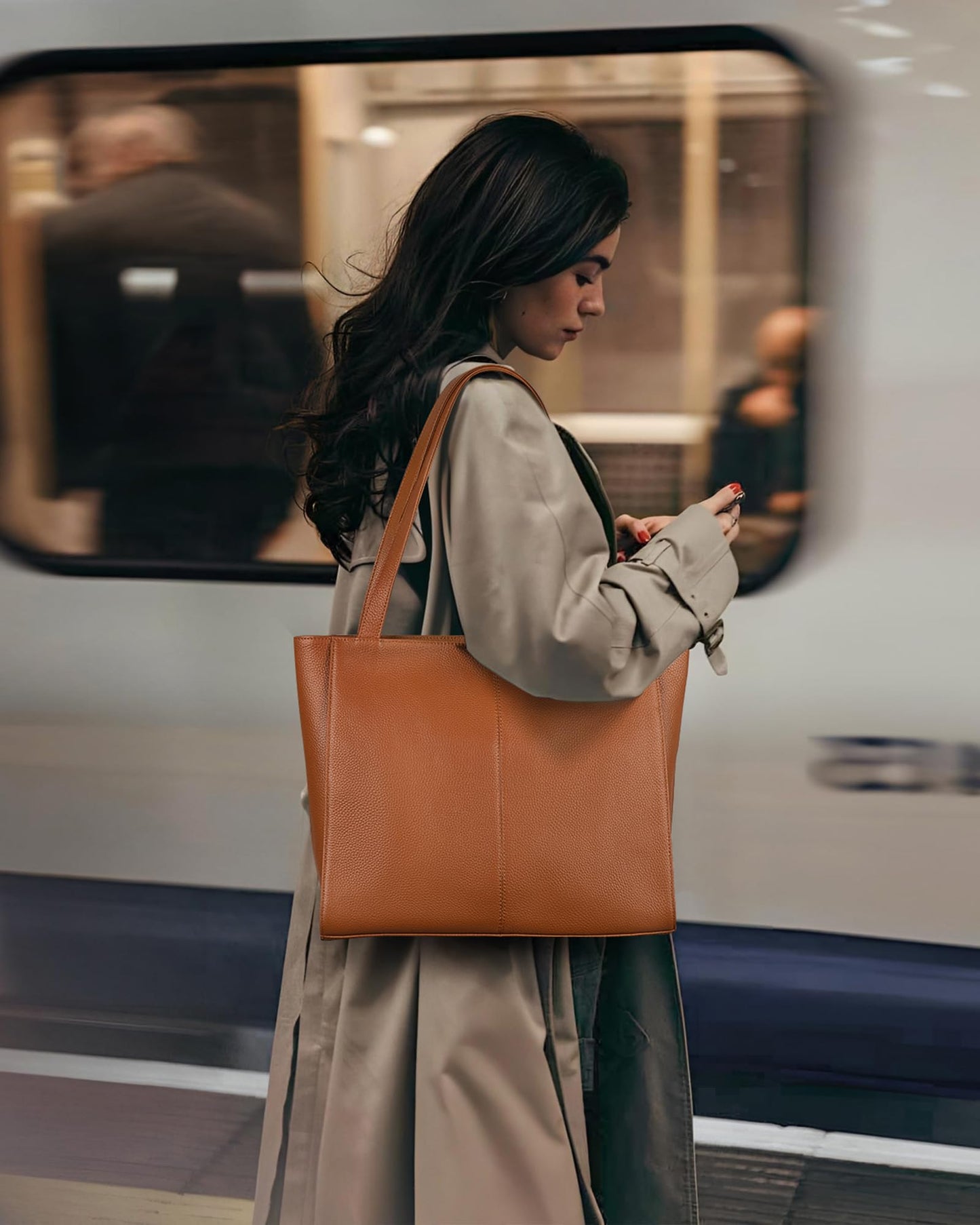 befen Genuine Leather Tote Bag for Women Work, Women's Leather Shoulder Bags Purses Satchel Handbags with Laptop Compartment