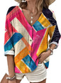 MARSVOVO V Neck Shirts for Women Lightweight Decorative Button 3/4 Sleeve Blouses Comfy Casual Business Flowy Top