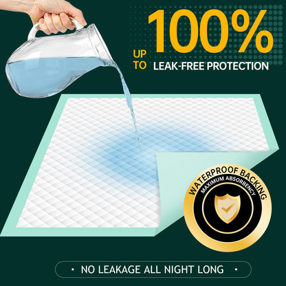 MILDPLUS Disposable Bed Pads 40"X40" 50pcs Extra Large Pee Pads for Incontinence 140 Gram Heavy Duty Super Absorbent Underpads Waterproof Chucks Pads for Adults, Elderly or Pets [100x100CM]