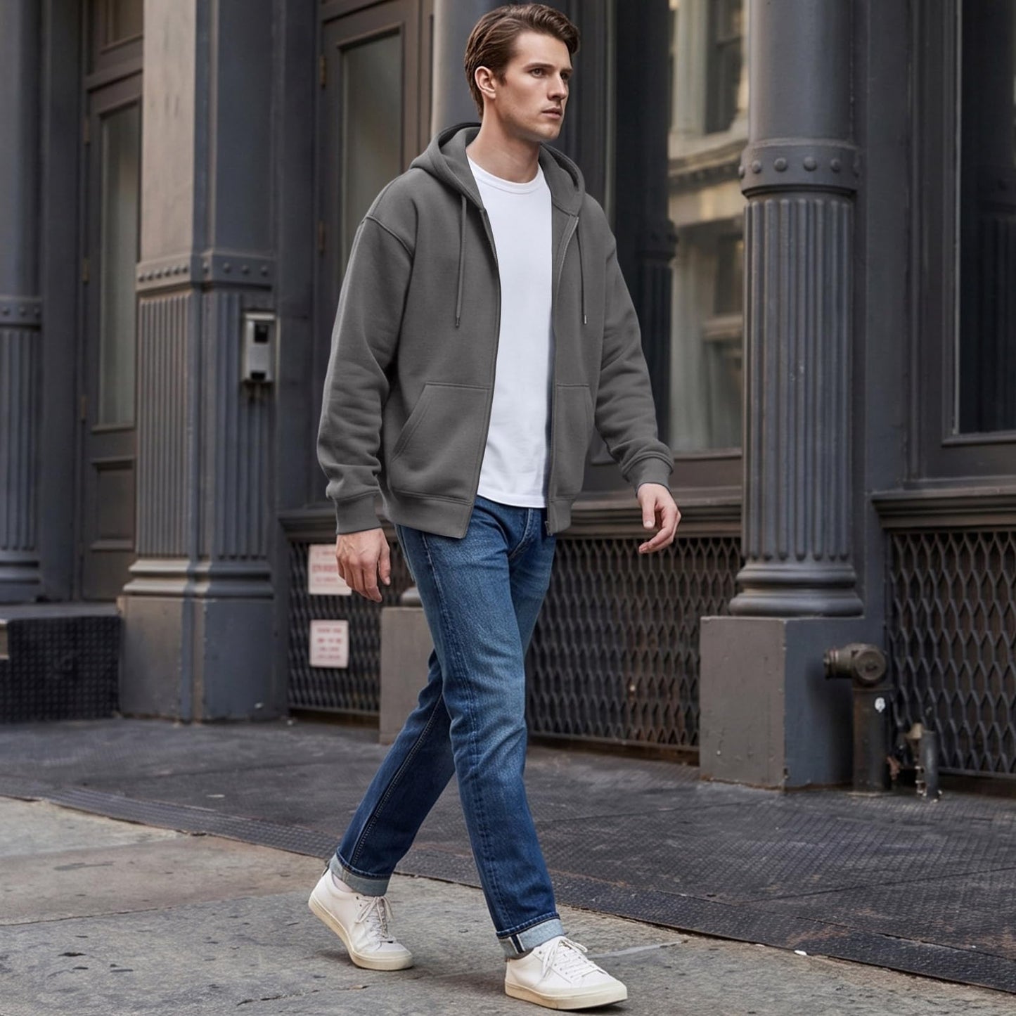 Full Zip Hoodies for Men Big And Tall Oversized Hooded Fleece Sweatshirt | Knit Open Front Cardigan, Zipper Jackets, Oversize, Streetwear, Basic Fit, Lightweight, Warm, Big and Tall, Hooded Sweatshirt