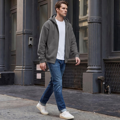 Full Zip Hoodies for Men Big And Tall Oversized Hooded Fleece Sweatshirt | Knit Open Front Cardigan, Zipper Jackets, Oversize, Streetwear, Basic Fit, Lightweight, Warm, Big and Tall, Hooded Sweatshirt