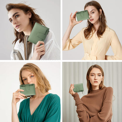 Airkit Small Wallet Women RFID Blocking Soft Leather Bifold Compact Card Holder Wallet for Women with Zipper Coin Pocket 4 ID Window