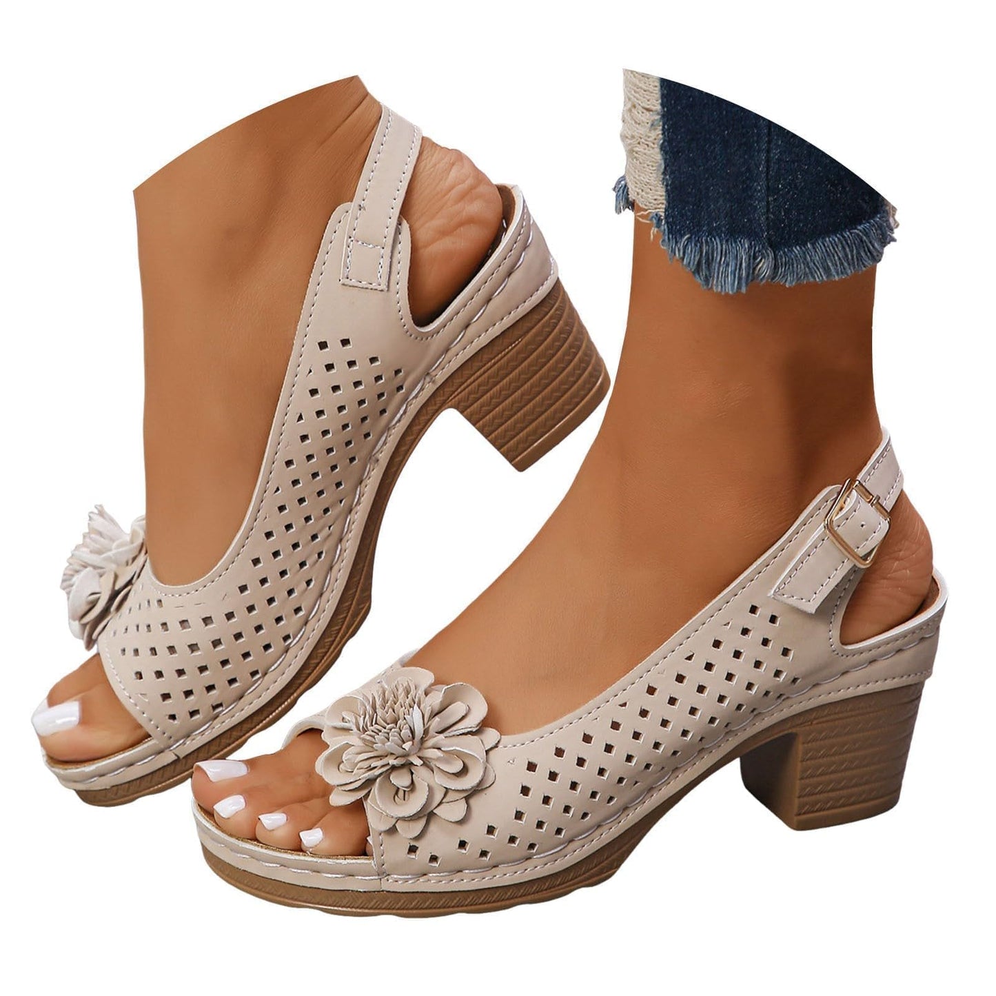 Orthopedic Wedge Sandals For Women 2026,Chunky Block Arch Support Sandal Adjustable Ankle Strap Hollow Out Low Heeled Slippers Wide Width Elegant Dressy Summer Platform Beach Shoes