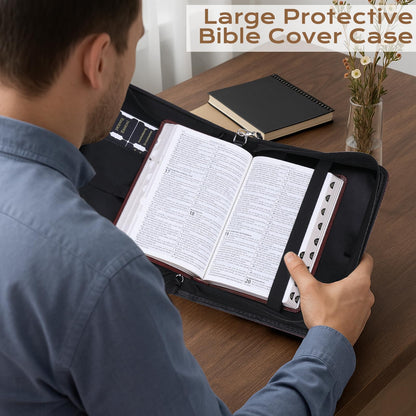 XKDOUS 20 Pcs Bible Case Set with Tabs, Pens, Study Supplies Carrier Holder Portable Men's Bible Bag Church Book Leather Cover Father Day Christian Gift for Dad, Mom, Men, Women