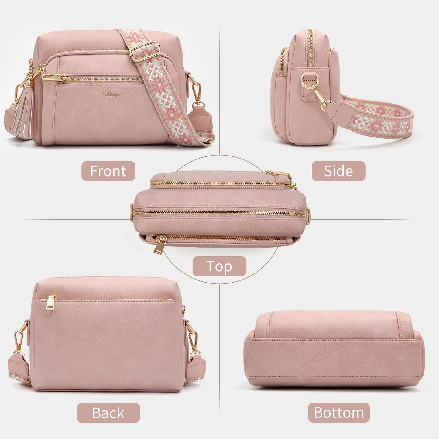 Small Leather Crossbody Bags for Women Anti theft Purses and Handbag Shoulder Hangbag with Wide Strap Tassel
