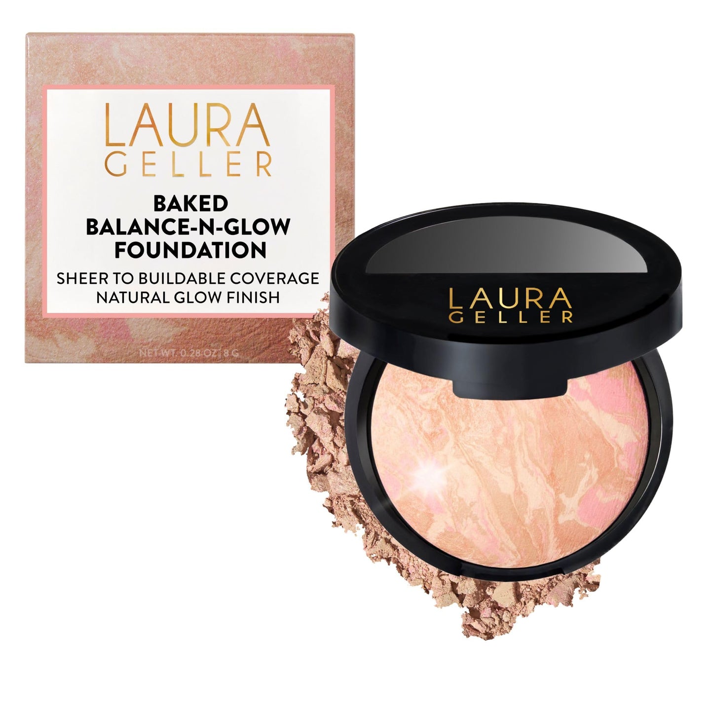 LAURA GELLER NEW YORK Baked Balance-n-Glow Illuminating Powder Foundation – Toffee – Handmade in Italy – Pearl-Infused Satin Finish – Vitamin C Brightening – Buildable Sheer Coverage – For Mature Skin