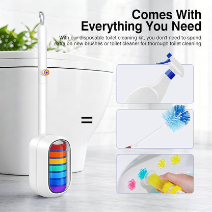 Disposable Toilet Brush, Toilet Cleaning Brush 7 Color-Coded Set – Strong Scrubbing Power, Hygienic Clipper Design No Fall Off, Each Handle with 35 Refill Heads, Clean Bathroom, Tub, Floor