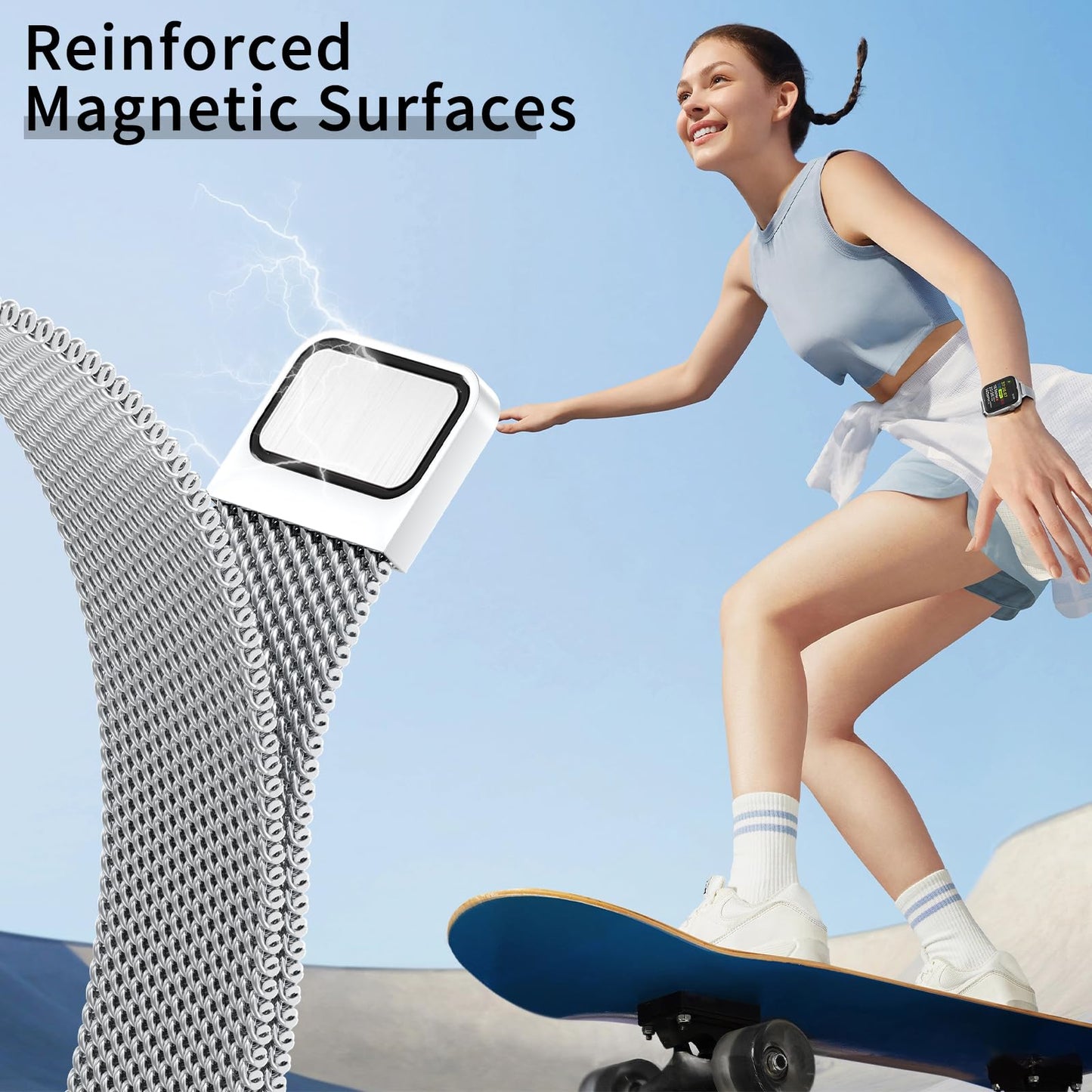 MARGE PLUS Slim Milanese Loop Compatible with Apple Watch Band for women 41mm 40mm 38mm 42mm 46mm 45mm 44mm, Stainless Steel Magnetic Mesh Strap work on iWatch Series 11 10 9 8 7 6 5 4 3 & SE 3 2 1