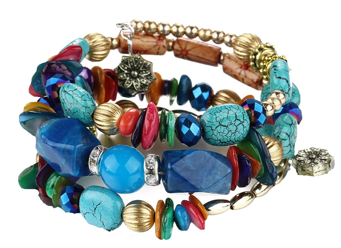 Women Beaded Bracelet Set | Colorful Boho Stackable Trendy Design with Crystal Accents Multilayer Bangle Bracelet | Fashion Stretch Braclets Jewelry for Women