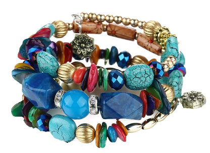 Women Beaded Bracelet Set | Colorful Boho Stackable Trendy Design with Crystal Accents Multilayer Bangle Bracelet | Fashion Stretch Braclets Jewelry for Women