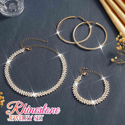 Unicra Black Jewelry Sets Rhinestone Necklace Hoop Earrings Bracelet Set Prom Formal Sparkly Costume Jewelry Sets for Women
