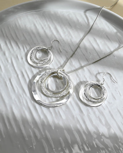 Hypoallergenic Silver Circle & Dangle Earrings and Necklace Set for Women Geometric Boho Style Hoop Jewelry for Women-Lightweight & Dangling-Gift for Bohemian Fashionistas