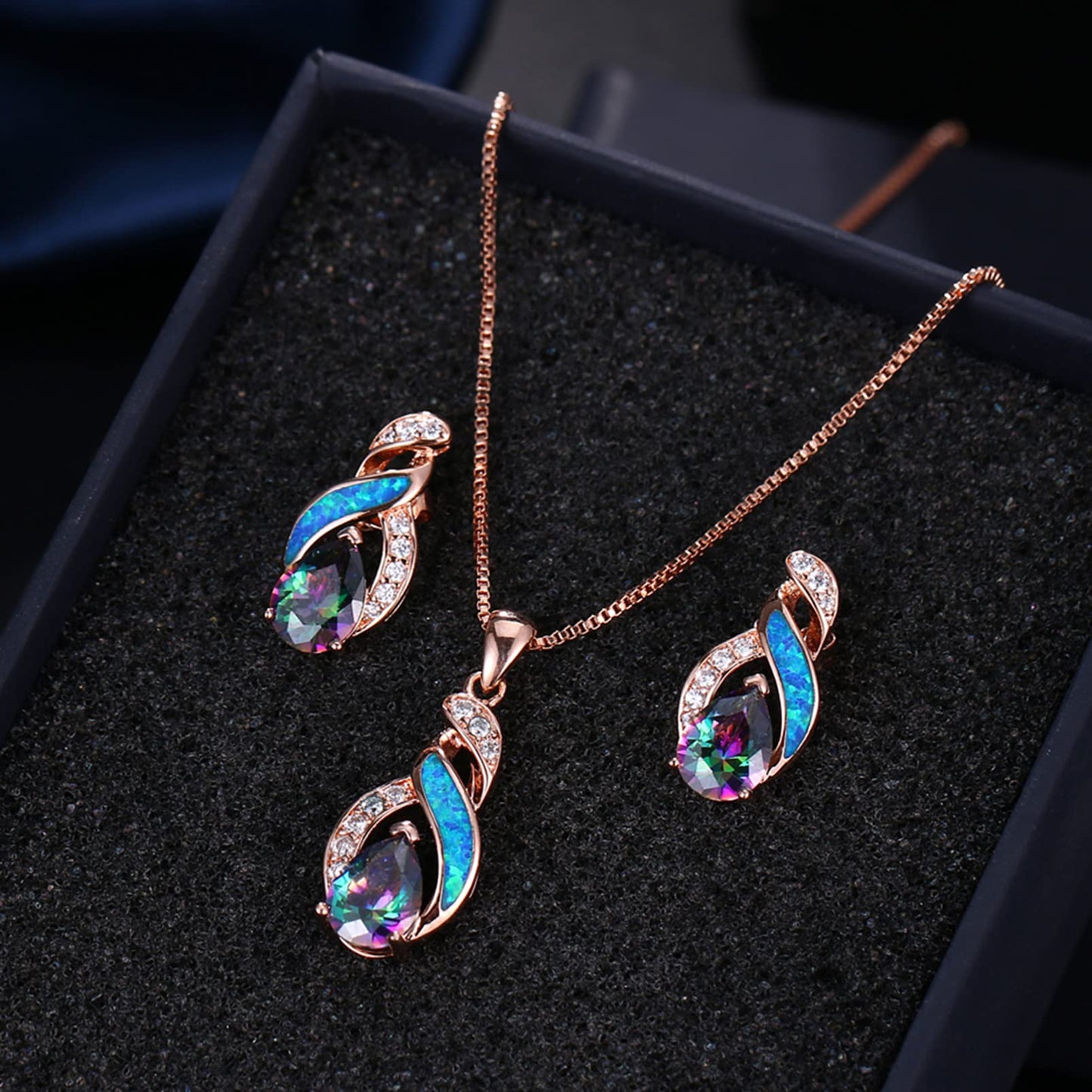 Jewelry Sets Australian Created Opal Necklace Earrings Jewelry for Mom