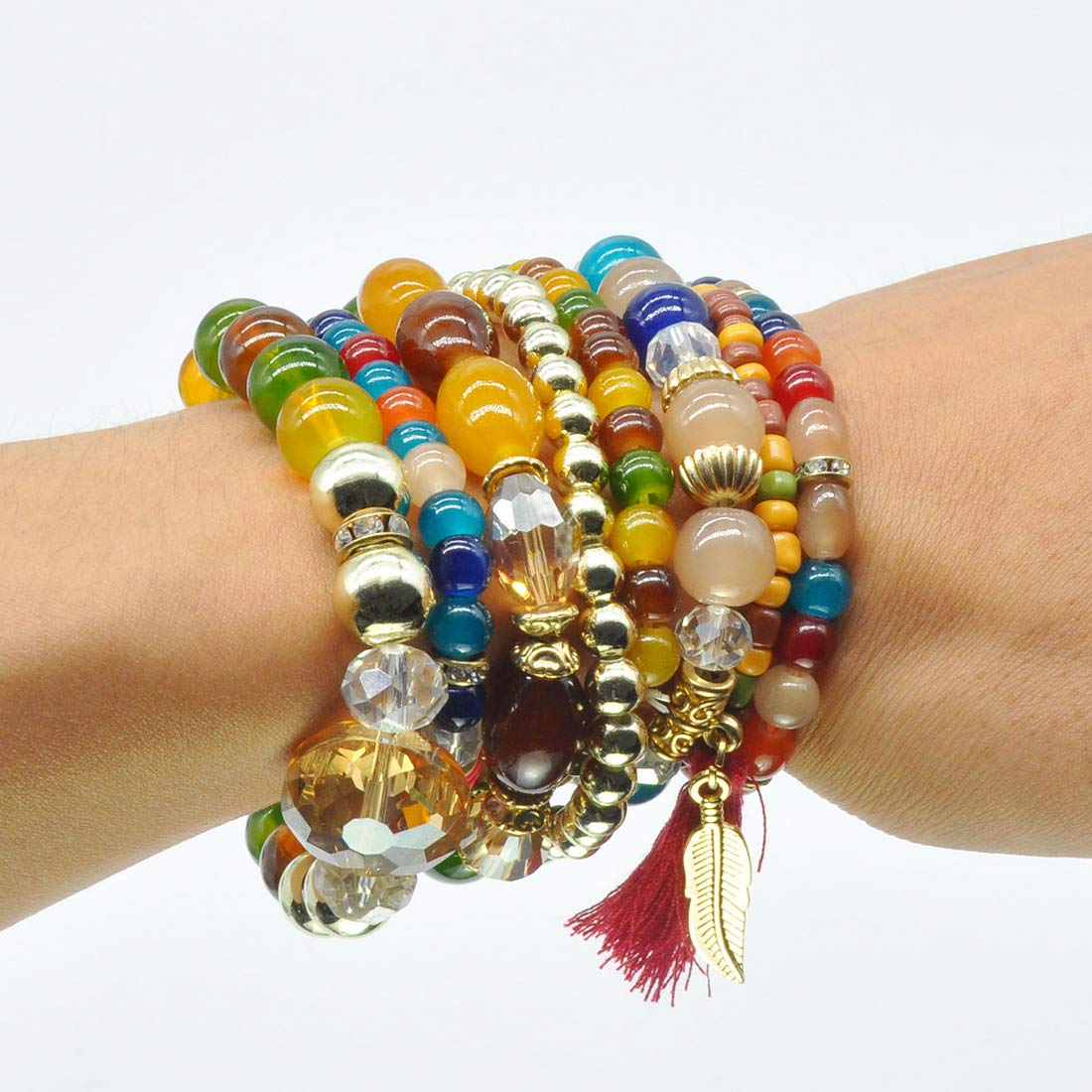 Bohemian Bracelet Sets for Women - 6 Sets Stackable Stretch Bracelets Multi-color Boho Jewelry for Women Hippie Bracelets Dainty Jewelry