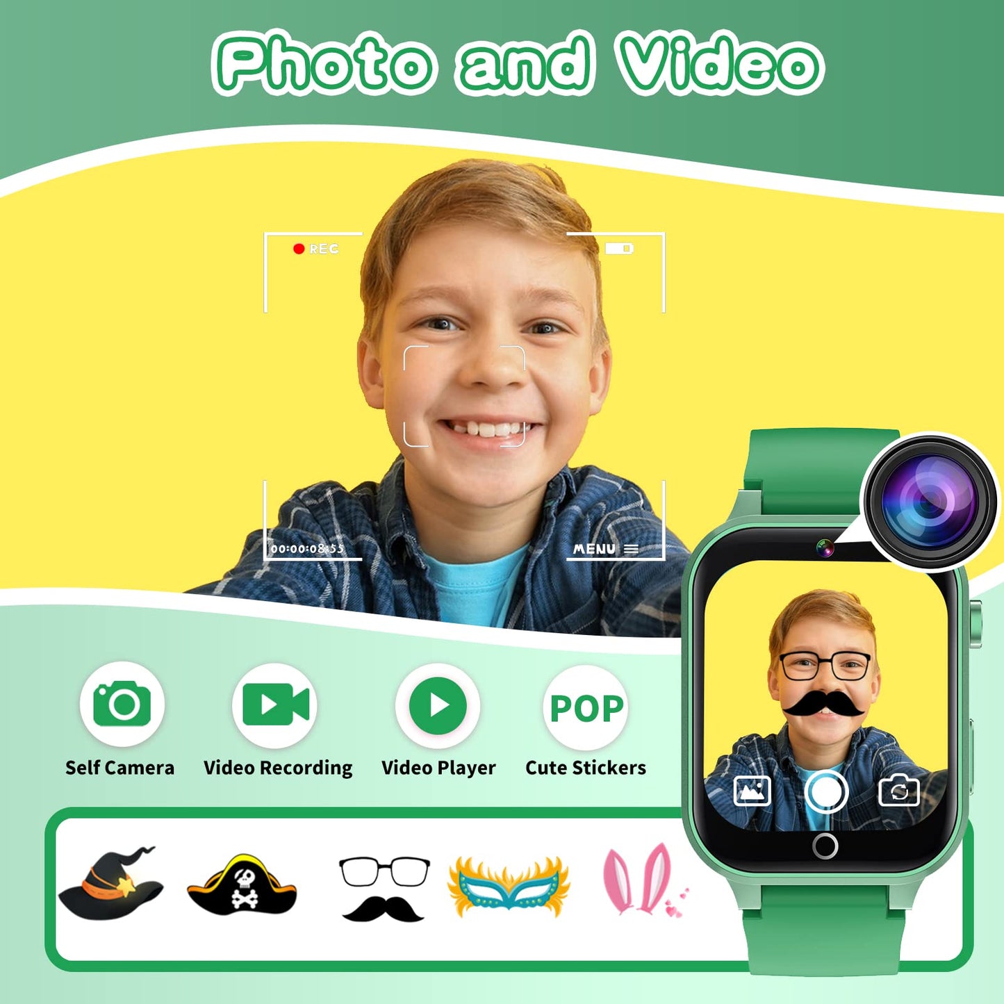Kids Smart Watch Gift for Girls Age 5-12, 39 Games HD Touch Screen Watches with Video Camera Music Player Pedometer Flashlight 12/24 hr Educational Toys Birthday Gifts for Girls Ages 7 8 9 10