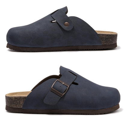 Women Suede Clogs Casual Slip On Potato Mule Slippers | Soft Suede Upper, Arch-Support Cork Insole, Adjustable Buckle, Anti-Slip Sole