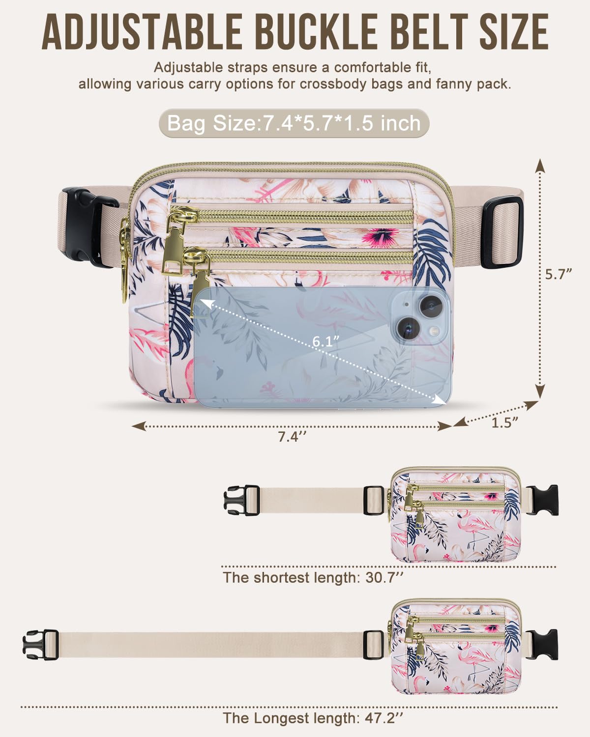 Capolo Fanny Packs for Women Fashion Waist Packs Bag with Adjustable Strap and 4 Zipper Pockets Waterproof Everywhere Crossbody Belt Bag for Workout Running Travelling(Black)